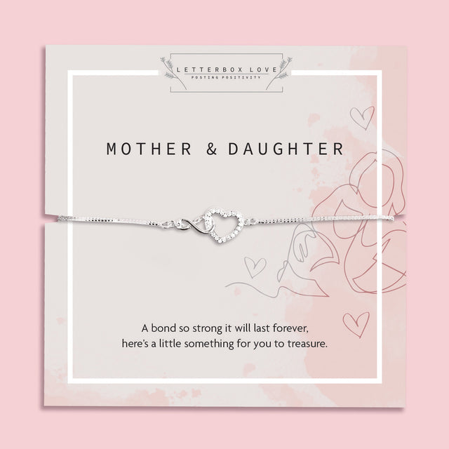 Mother & Daughter infinity bracelet on a sentimental mother and daughter poem card
