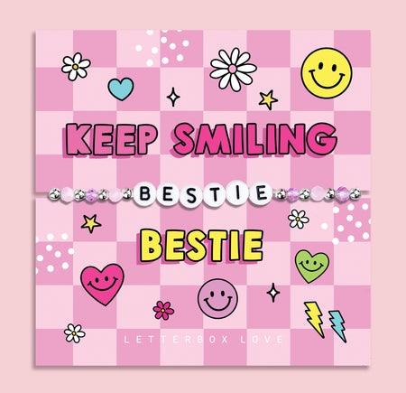 Pink chequered poem card with the bold text saying
