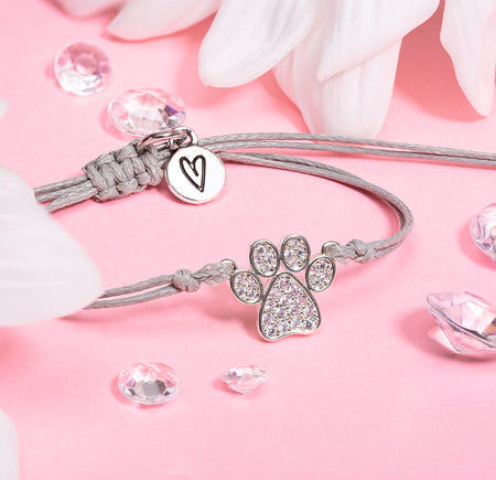 grey string bracelet with a cute zircon paw bracelet, a cute bracelet gift