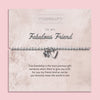Silver beaded bracelet with heart and flower charms, displayed in a white gift box alongside a card titled