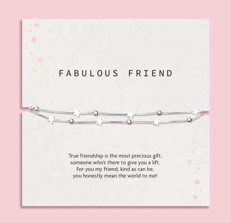 Friendship gift on a white poem card with an affordable silver-plated star bracelet. Jewellery for under £20 for a friend
