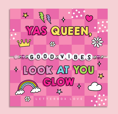 Pink chequered poem card with the bold text saying