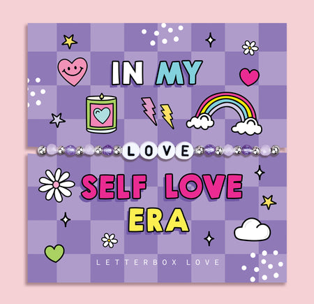 Purple chequered poem card with the bold text saying