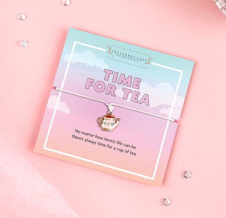 A pastel-colored bracelet card titled