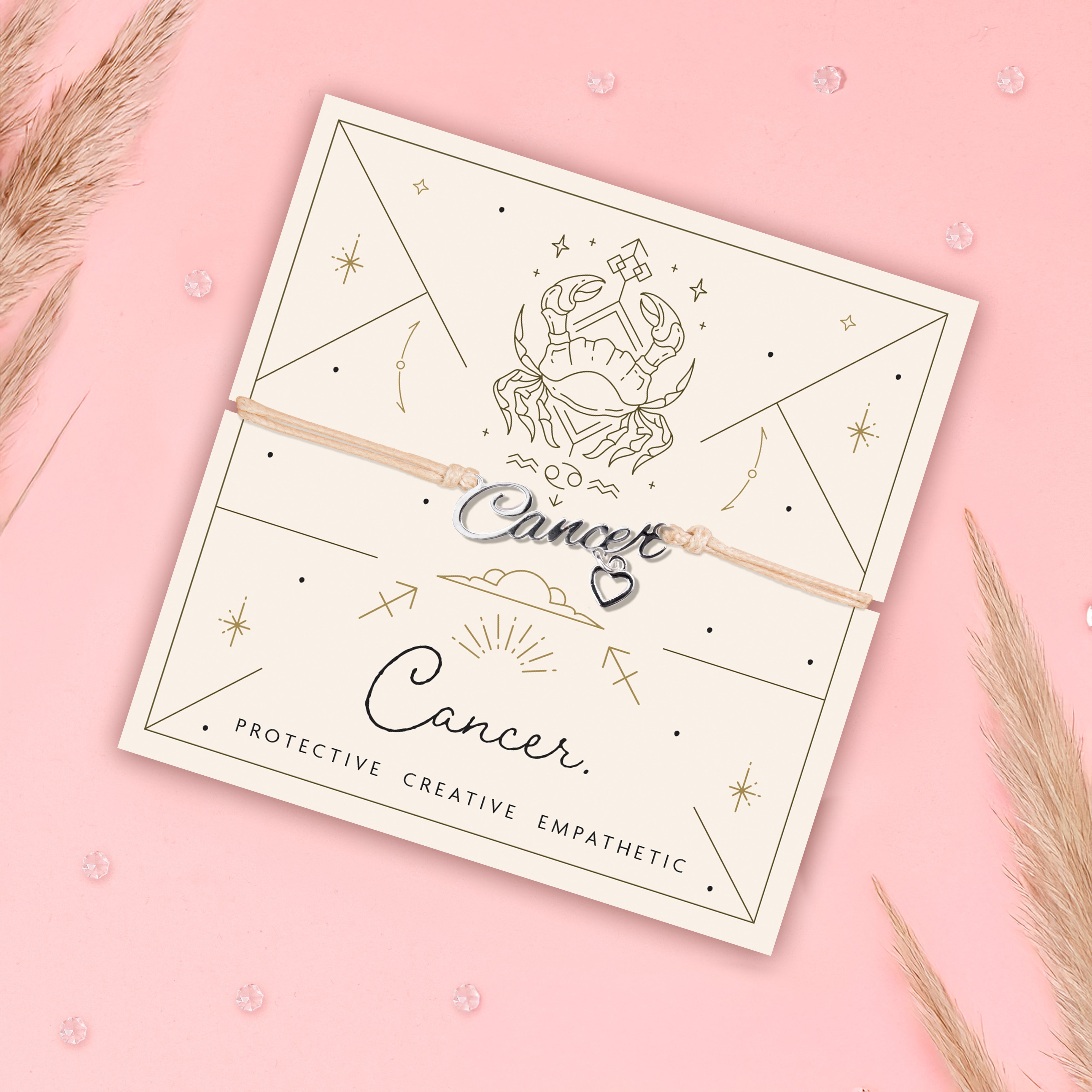 Cancer friendship bracelet on a Zodiac poem card