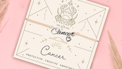 Cancer friendship bracelet on a Zodiac poem card