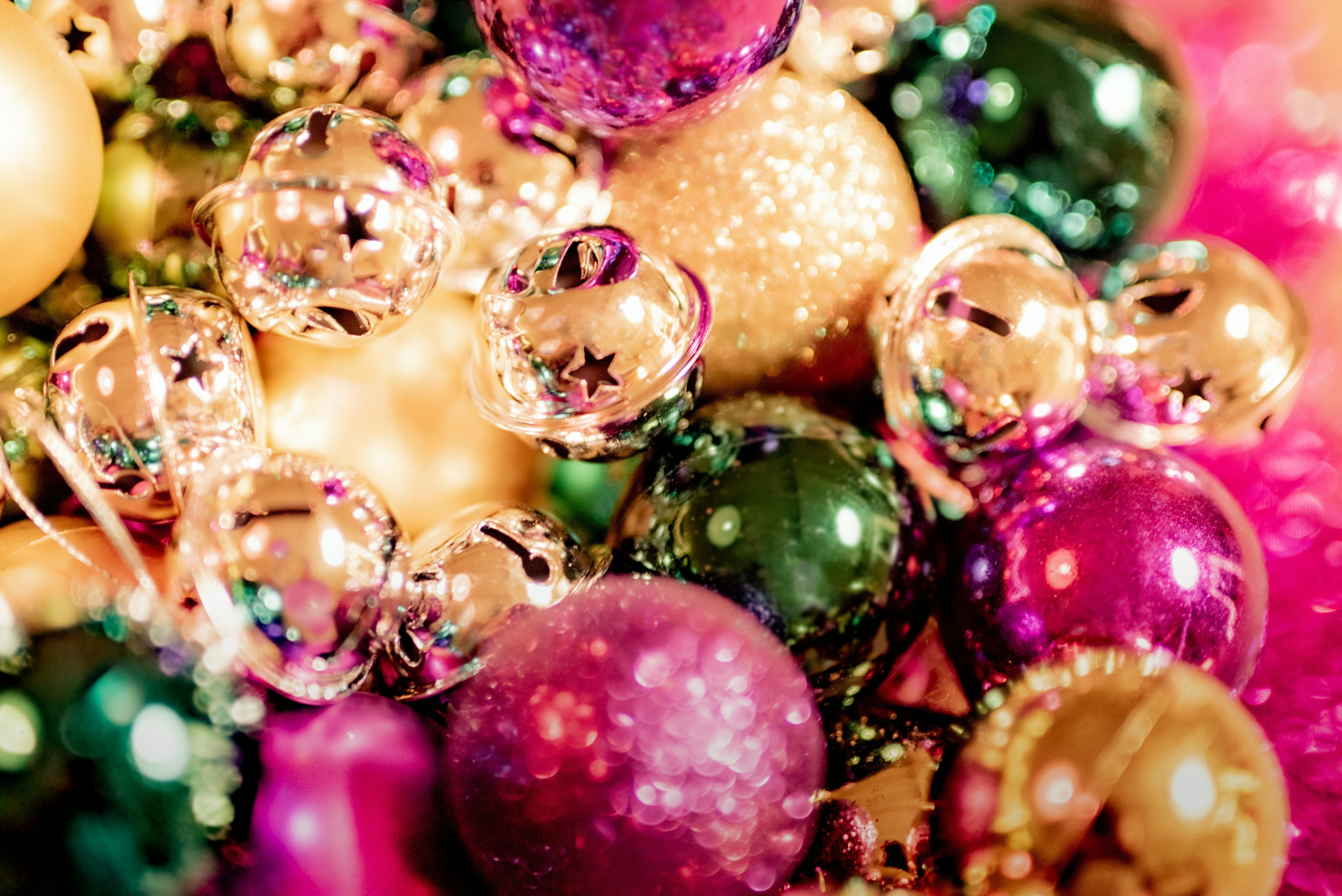 Colourful baubles for christmas and sparkly lights