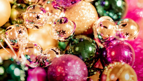 Colourful baubles for christmas and sparkly lights