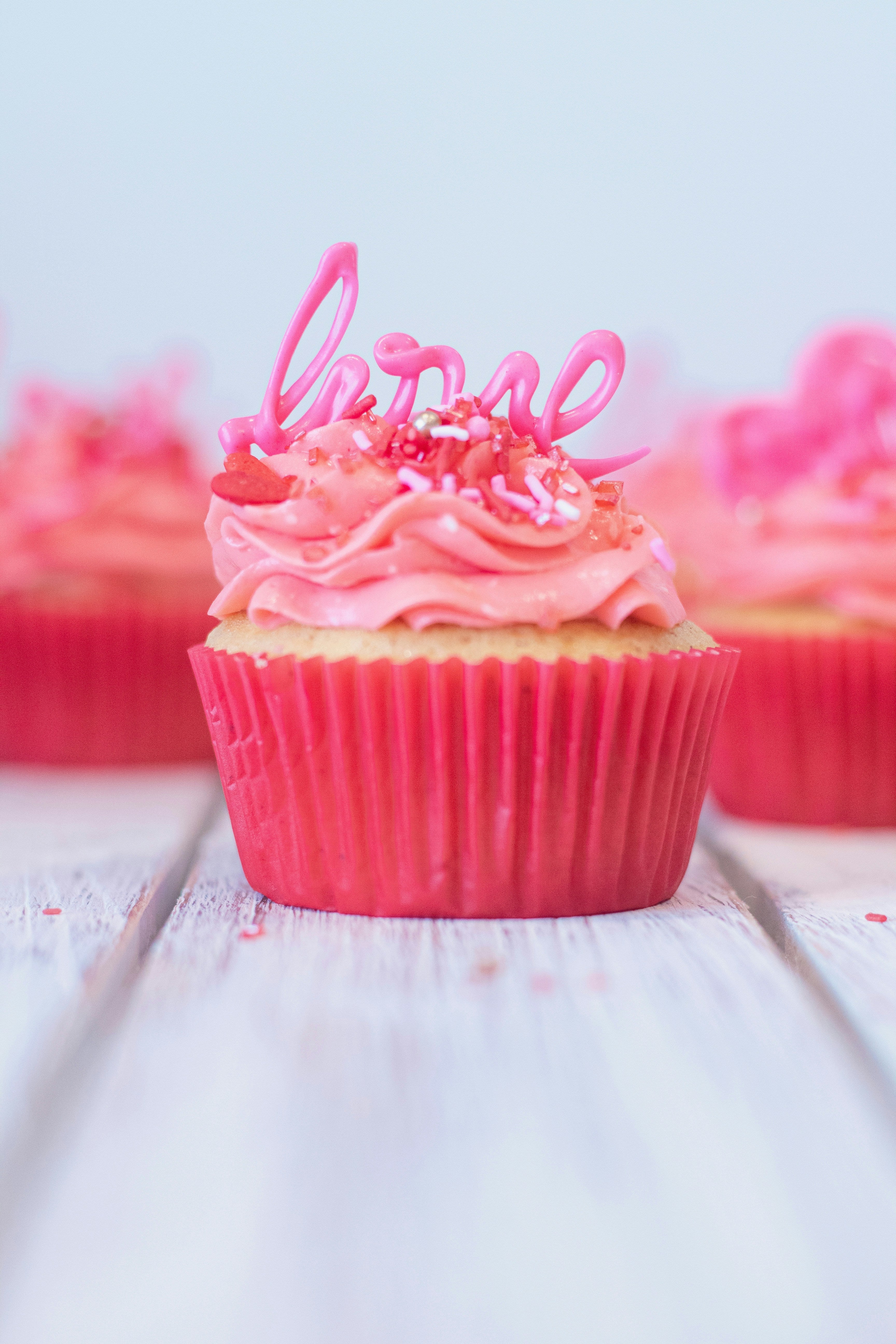 love cupcake on a pale blue background