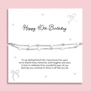 Silver plated double-layer star bracelet displayed on a Happy 40th Birthday sentiment card featuring a heartfelt poem, presented as a meaningful milestone birthday gift for her.