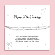 Silver plated double-layer star bracelet displayed on a Happy 60th Birthday sentiment card featuring a celebratory poem, perfect as a milestone birthday gift for her.