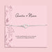 Silver plated Auntie and Niece adjustable bracelet with sparkling cubic zirconia interlocking heart charm, presented on a pink sentiment card and supplied in a soft pink jewellery pouch. Meaningful gift for auntie or niece.