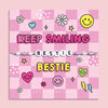 Pink chequered poem card with the bold text saying 