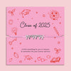 Silver-tone bow charm bracelet with pink adjustable cord, presented on a Class of 2025 graduation card with a heartfelt sentiment.