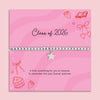 Silver plated beaded elasticated bracelet with cubic zirconia star charm displayed on a pink “Class of 2026” graduation message card, graduation keepsake jewellery gift.