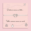 Long distance friendship bracelet with world heart charm on card reading “Distance means so little when someone means so much”, adjustable cord bracelet gift for loved ones far away