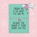 A mint green card bracelet set with motivational quotes, displayed on a pink background with hand-drawn doodles. The top card reads 'DREAM BIG & SEE WHAT YOU CAN DO,' with a silver beaded bracelet and small heart and star charms.