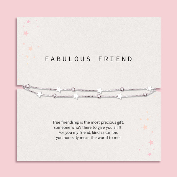 Friendship gift on a white poem card with an affordable silver-plated star bracelet. Jewellery for under £20 for a friend