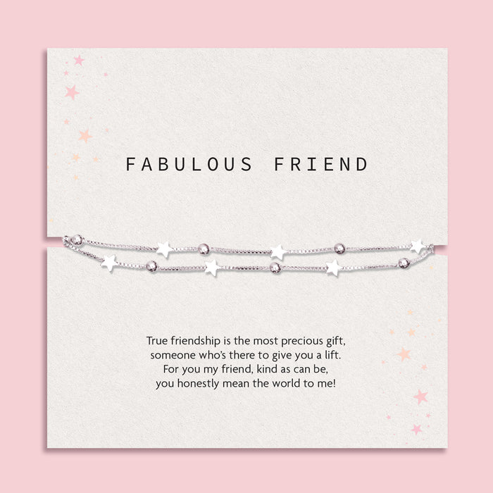 Friendship gift on a white poem card with an affordable silver-plated star bracelet. Jewellery for under £20 for a friend