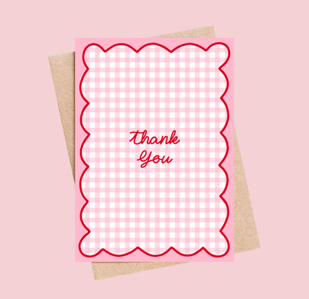 Thank You Card – Pink Gingham Thank You Greeting Card - letterboxlove
