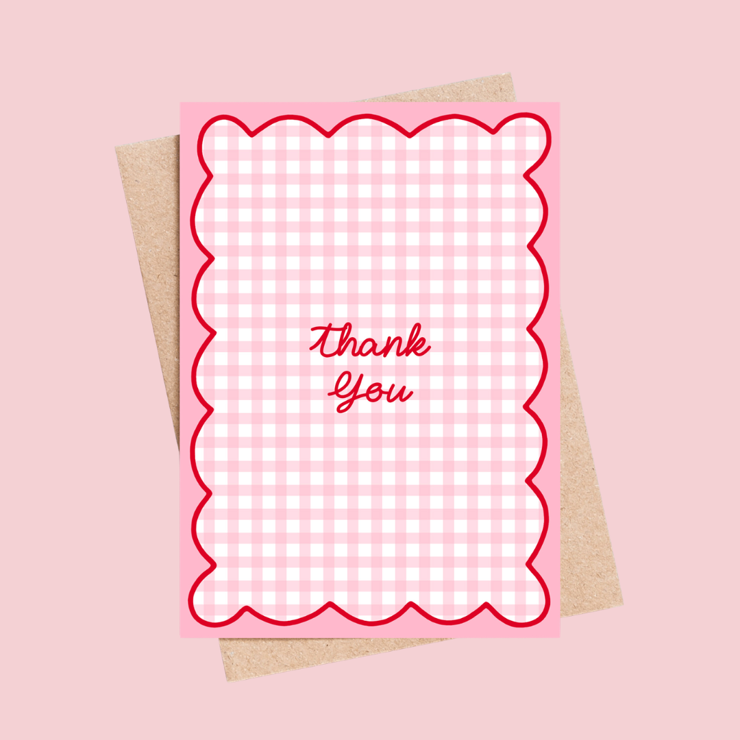 Thank You Card – Pink Gingham Thank You Greeting Card - letterboxlove