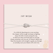 Bracelet with pineapple charm on a card with 'IVF Wish' text against a pink background. A gift for someone beginning IVF.