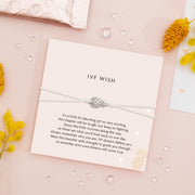IVF Wish bracelet featuring a silver pineapple charm on a white adjustable cord, with a thoughtful IVF encouragement message.