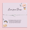 Love From Bump silver plated adjustable bracelet with cubic zirconia heart charm on a sentimental pregnancy message card, gift for mum to be.