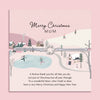 Merry Christmas Mum bracelet featuring a silver wreath charm on an adjustable cord, presented on a festive pink card with snowy village scene, skiers, and ice skaters. Includes a soft white pouch for gifting and safekeeping. A thoughtful Christmas jewellery gift for mum, perfect as a stocking filler, Christmas morning surprise, or sentimental keepsake. A meaningful bracelet designed to show love and appreciation this holiday season.