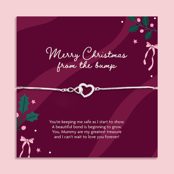 Merry Christmas From the Bump Silver Plated infinity heart bracelet gift for mum-to-be