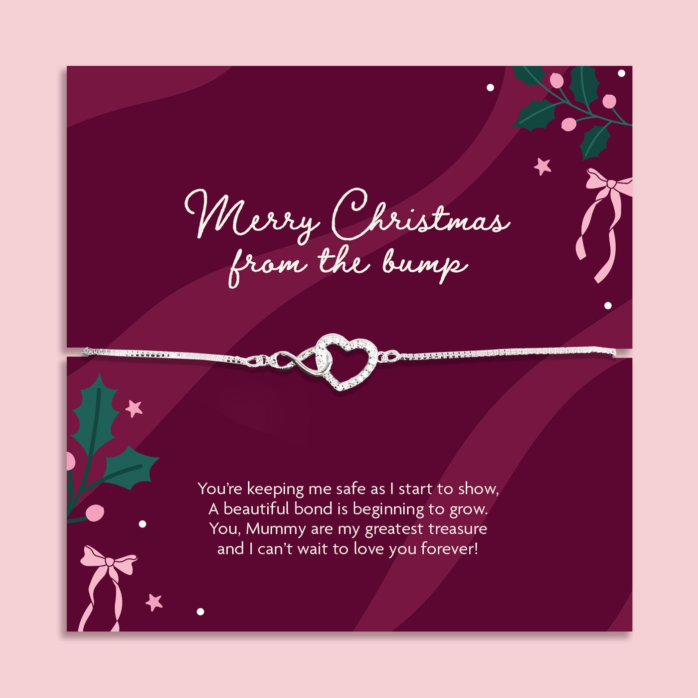 Merry Christmas From the Bump Silver Plated infinity heart bracelet gift for mum-to-be