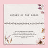 Bracelet on a card for 'Mother of the Groom' with floral design, silver-plated wedding bracelet under £20, perfect gift for a bridal party
