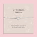 Silver-plated infinity heart bracelet with zirconia stones displayed on My Forever Person keepsake card, romantic jewellery gift symbolising everlasting love.