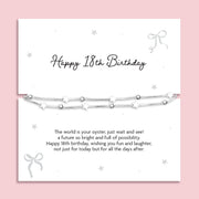 Silver plated double-layer star bracelet displayed on a Happy 18th Birthday sentiment card with birthday poem, meaningful 18th birthday gift and keepsake bracelet for her.
