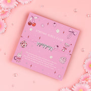 A colourful and fun poem card design that says "strong girls club" with a meaningful poem for a friend. Around the card is a pink cord friendship bracelet with three cute silver-plated bows.