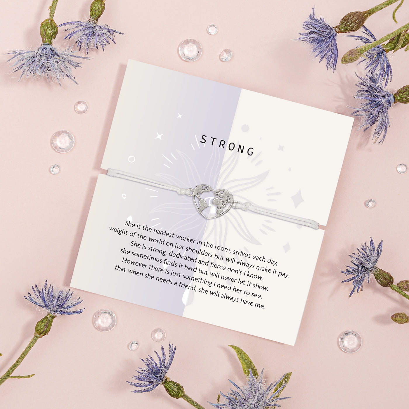 A purple poem card with cute friendship bracelet encouraging someone special. An affordable gift under £10 for a best friend
