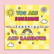 Yellow chequered poem card with the bold text saying "You are Sunshine", with a beaded bracelet spelling the word "Sunshine". An ideal gift for a best friend.