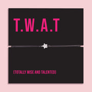 T.W.A.T Totally Wise And Talented friendship black bracelet with sparkling star charm