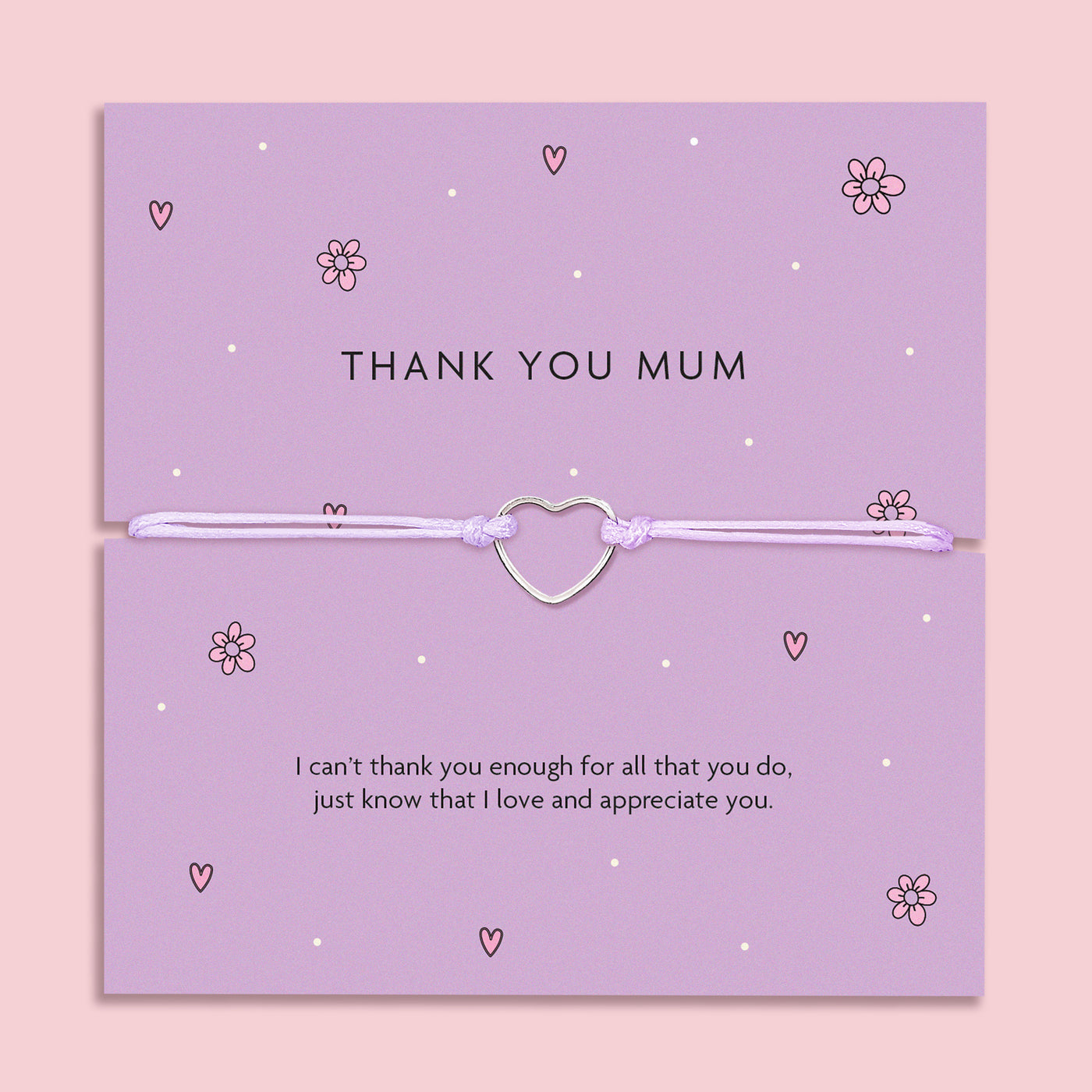 A lilac greeting card with the words 