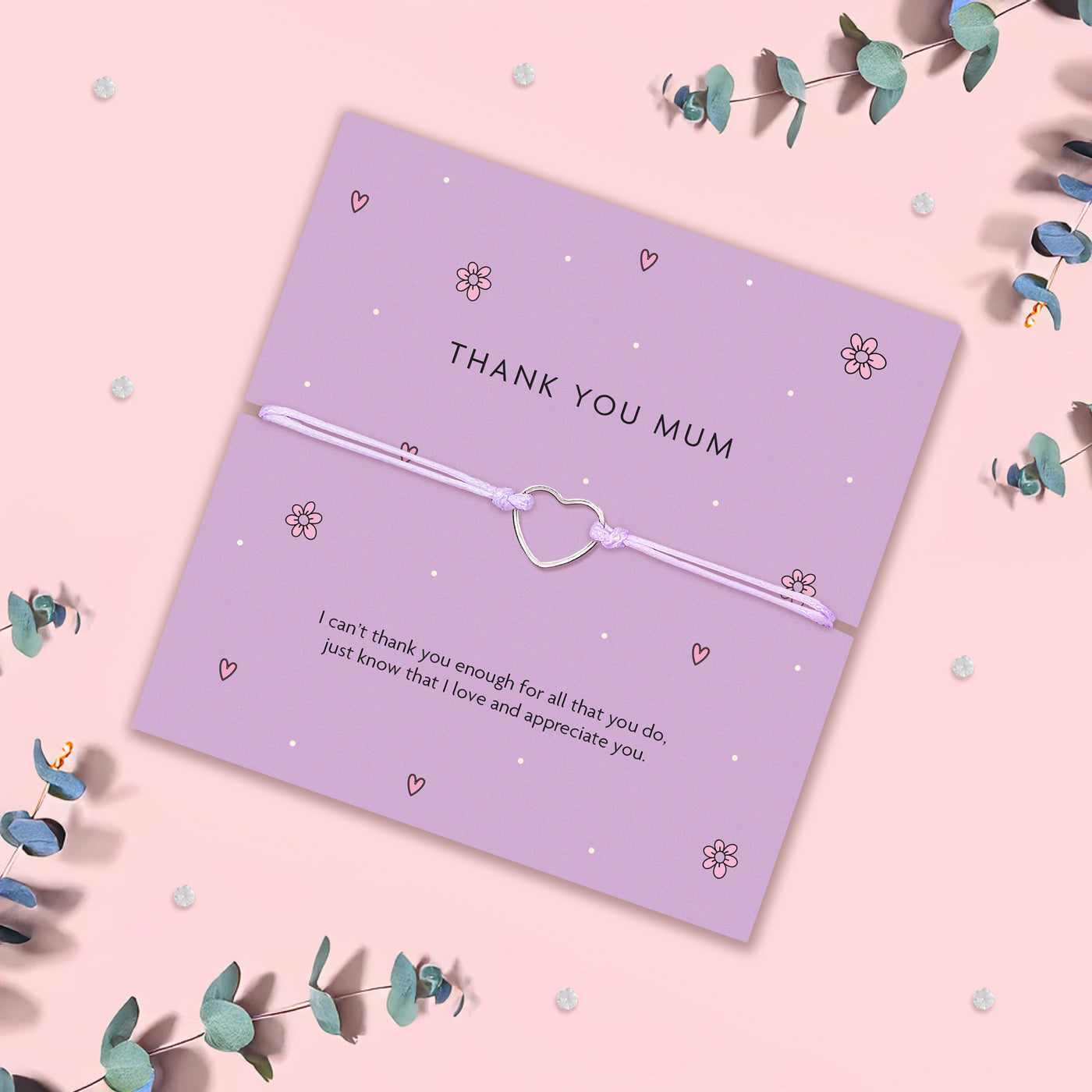 A lilac greeting card with the words 