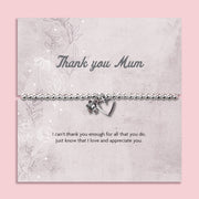 Silver plated Thank You Mum bracelet gift with heart and flower charms on sentiment card
