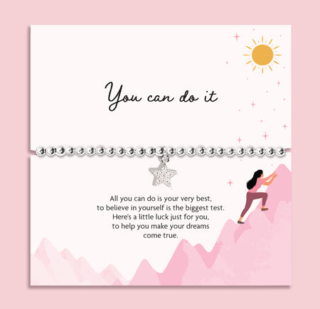 You can do it bracelet with silver plated beads and star charm, elasticated bracelet in white gift box with motivational message card