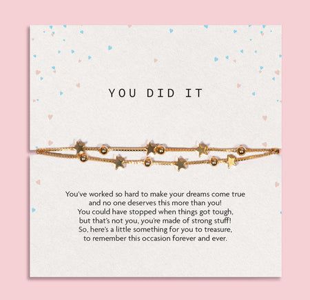 Gold plated You Did It star bracelet achievement gift on sentiment card