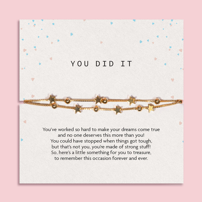 Gold plated You Did It star bracelet achievement gift on sentiment card