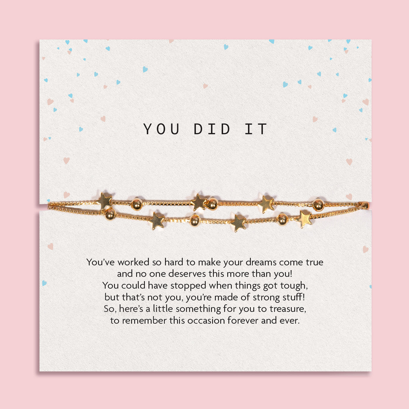 Gold plated You Did It star bracelet achievement gift on sentiment card
