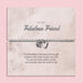 Silver beaded bracelet with heart and flower charms, displayed in a white gift box alongside a card titled 