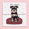 Cute paw print bracelet gift displayed on illustrated card with Schnauzer dog and 'You're pawsome!' message – perfect for dog lovers and animal-themed jewellery gifts.